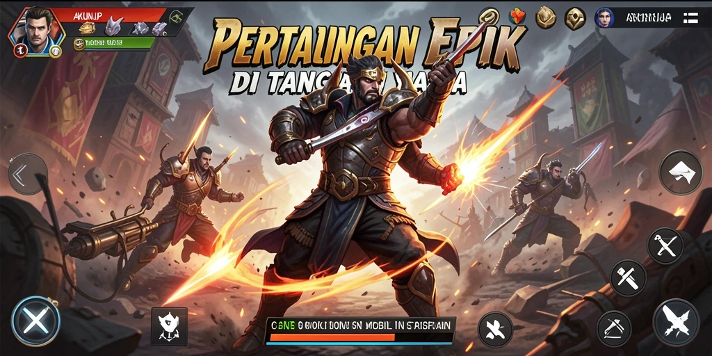 Tangkapan layar utama AKUNJP menampilkan pertempuran karakter yang mendebarkan.