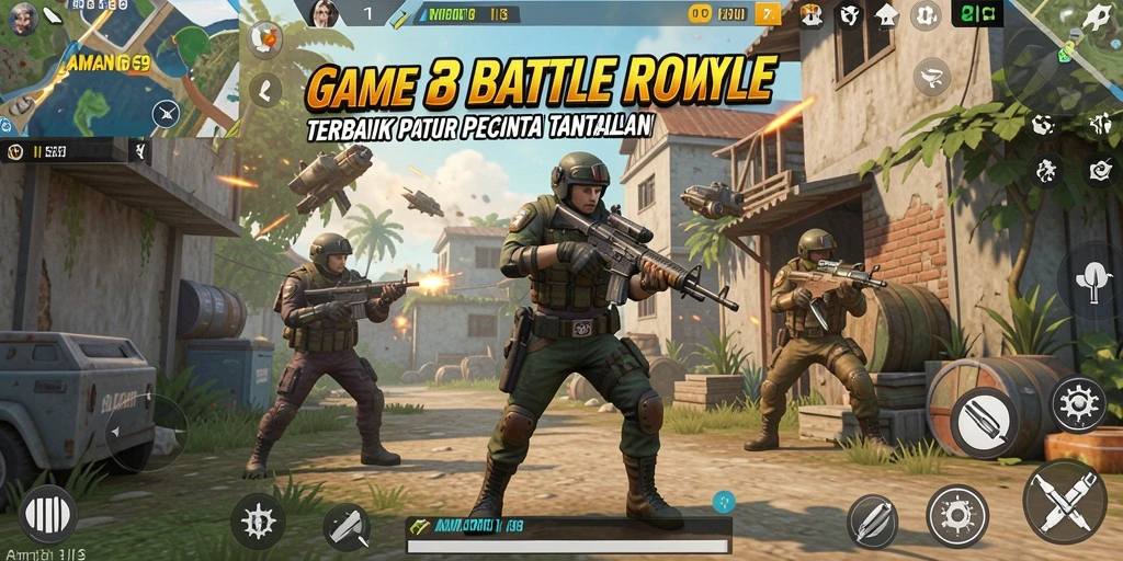 Screenshot gameplay AMAN69 menampilkan aksi seru dalam pertempuran Battle Royale.