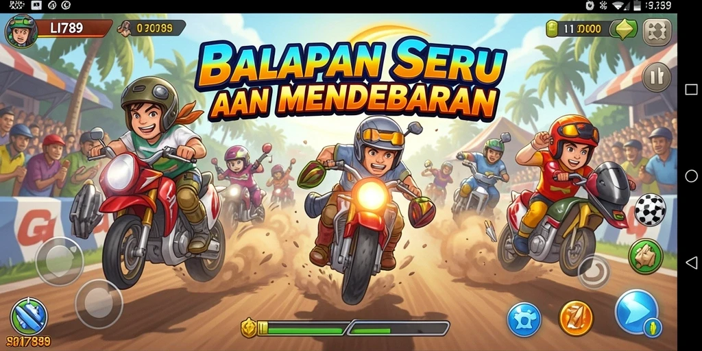 Tampilan gameplay LI789 yang intens dan mendebarkan saat balapan di lintasan.