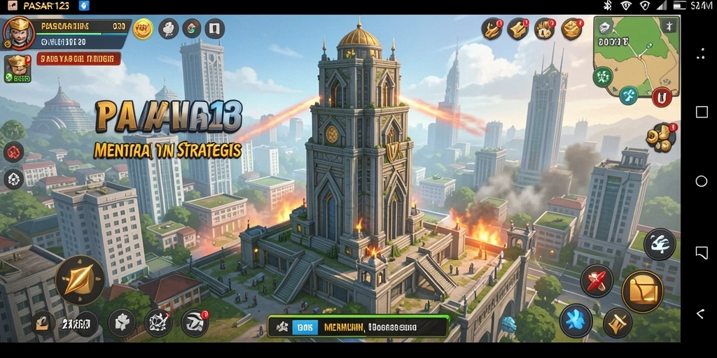 Tampilan gameplay PASAR123 menampilkan aksi menara yang intens.
