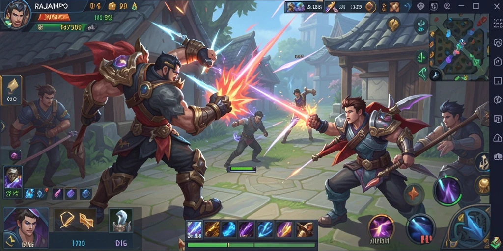 Gameplay seru RAJAMPO dengan pertarungan heroik.